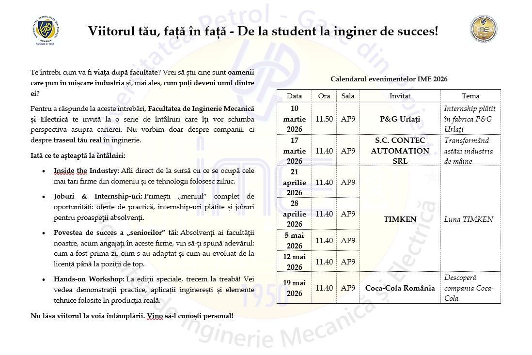 Evenimente pentru studentii IME 2026