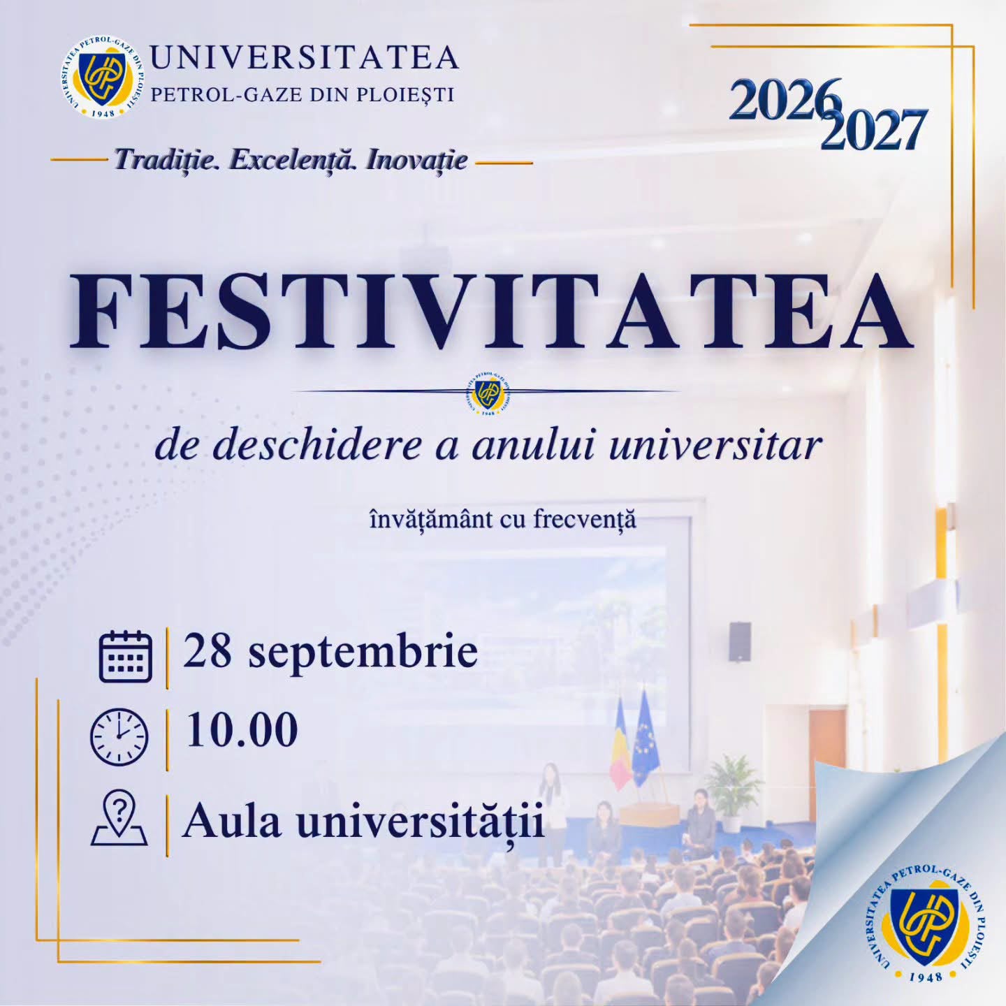 Festivitatea de deschidere a activităților didactice pentru anul universitar 2026–2027 - învătământ cu frecventă